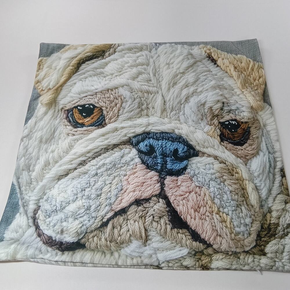 Bulldog Face Pillow Cover – 18x18 Realistic Textured Stitch Design